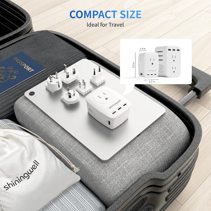 45W GaN Universal Travel Adapter, 7-in-1 2000W International Power Adapter with 3 USB-C(45W PD)/2 USB-A/2 AC, Worldwide Plug for EU,UK,China,AU - Cruise Essentials for Laptop,MacBook,iPad,Phone,Camera