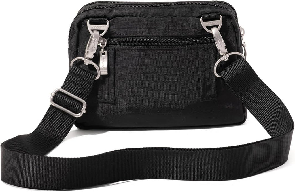 Baggallini Triple Zip Small Crossbody Bag for Women - Lightweight Convertible Fanny Pack Belt Bag