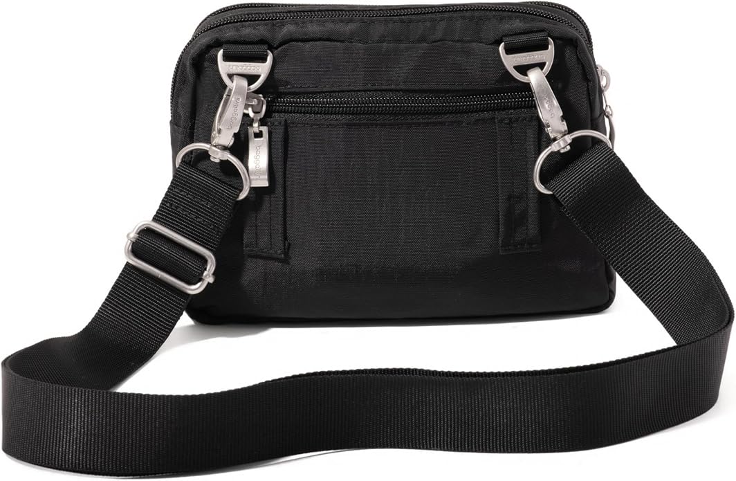 Baggallini Triple Zip Small Crossbody Bag for Women - Lightweight Convertible Fanny Pack Belt Bag