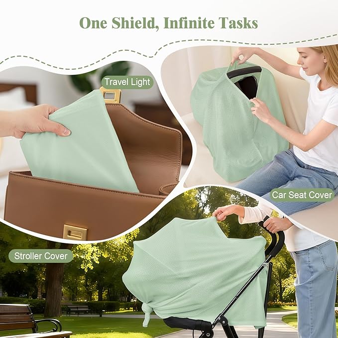 Basumee Nursing Cover for Breastfeeding Breathable Mesh 360 Full Privacy Nursing Wrap Multi-Use Breast Feeding Covers for Women Moms Feeding Essentials, Sage Green, 1 Pack