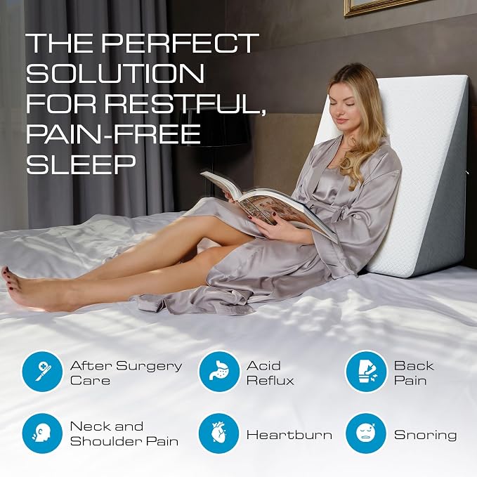 Kolbs Bed Wedge Pillow for Sleep Apnea, FSA Eligible Acid Reflux, and Back Pain Relief, with Chic Jacquard Cover - Headboard Wedges for Sleeping (Standard Wedge 12" Height)
