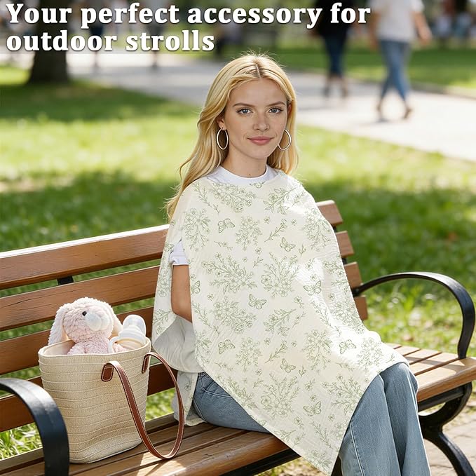 Muslin Nursing Cover Up for Breastfeeding, Soft & Breathable Cotton Breast Feeding Cover for Women, Full Privacy Breastfeeding Cover - Newborn Baby Essential, Beige