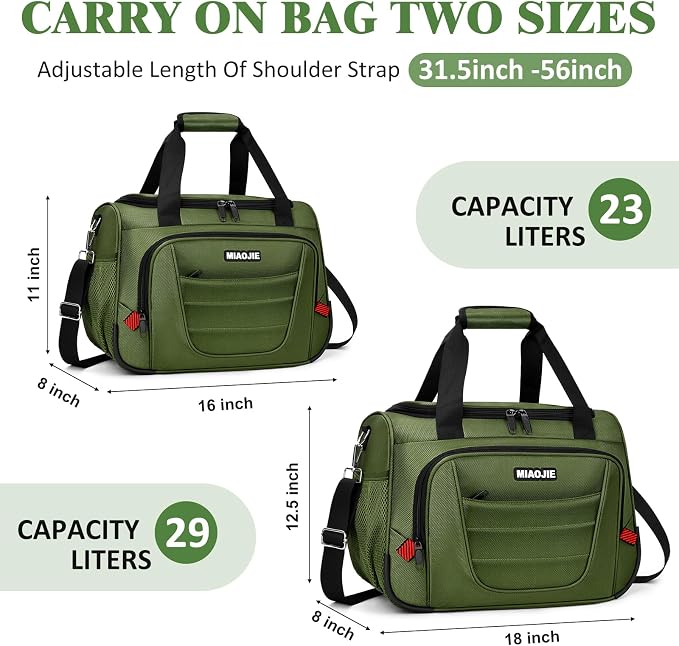 Underseat Carry On luggage Bag Airplanes Personal Item Bags, Gym Bag for Men Weekender Overnight Travel Tote Bag Shoulder Small Softside Carry on Luggage Travel Duffel Bags For Men,16 IN Green