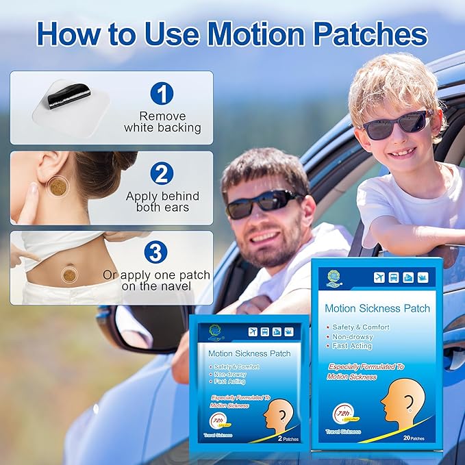 KONGDY 20 Counts Motion Sickness Patches for Cruise, Dizziness, Car Trips, Non Drowsy
