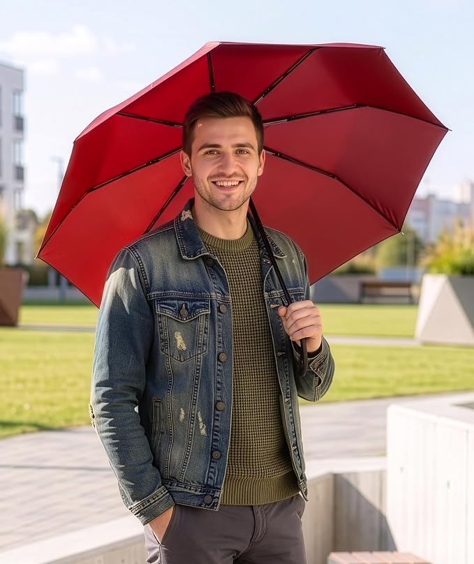 Rain-Mate Windproof Compact Umbrellas for Rain - Strong Reinforced Fiberglass Rib Design & Auto Open & Close - Portable Folding Travel Umbrella - Lightweight & Packable for Women & Men, Easy Collapse