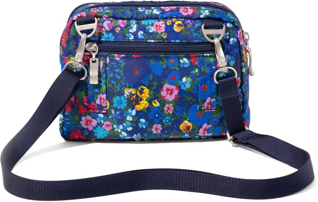 Baggallini Triple Zip Small Crossbody Bag for Women - Lightweight Convertible Fanny Pack Belt Bag