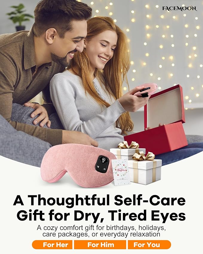 Cordless Heated Eye Mask for Dry, Tired Eyes, Hot Compress with Flaxseed Nose Bridge for Better Blackout & Focused Warmth, Rechargeable Warm 3 Heat Levels, 4 Timers, No Microwave Needed, Pink