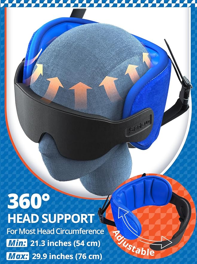 SARISUN Travel Pillows for Airplanes, Airplane Pillow for Long Flight, Airplane Head Strap with Sleep Eye Mask, 360° Headrest for Car Trip, Stop Bobblehead, Mottled Grey