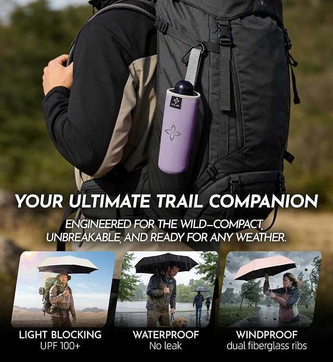 Travel Mini Umbrella Compact Small & Lightweight, UV Rain Protection, Pocket-Sized Folding Umbrellas with Quickdraw & Case for Men Women & Kids Backpack