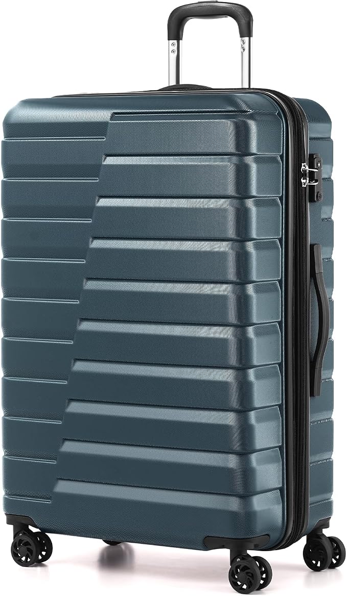 Coolife Expandable Large Checked Luggage with Spinner Wheels, Hard Shell Suitcase TSA Lock Rolling Travel Luggage 28-inch,Teal Blue