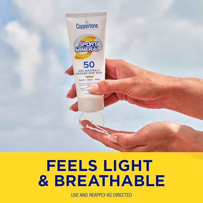 Coppertone Sport Mineral Sunscreen Lotion SPF 50, Water Resistant Sunscreen with Zinc Oxide, 5 Fl Oz Bottle