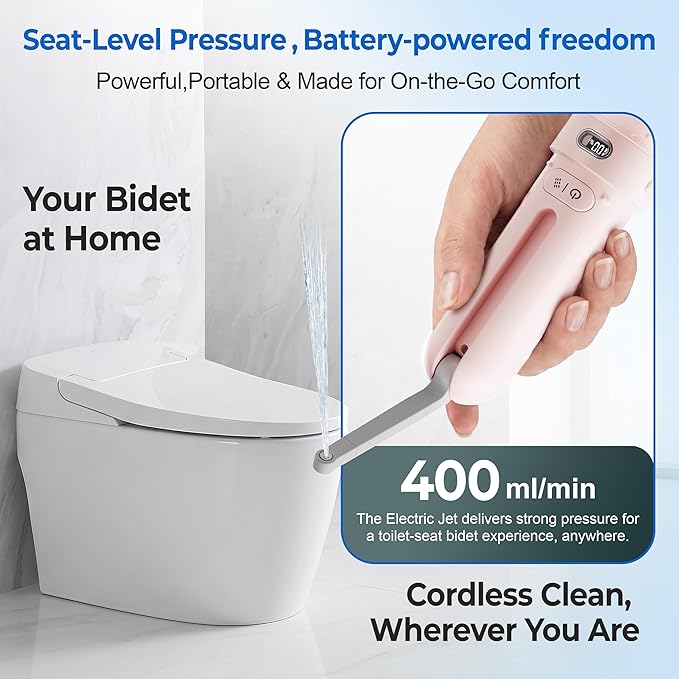 Electric Portable Bidet – Rechargeable Travel Bidet for Women Postpartum Care & Personal Hygiene | with 3 Pressure Modes for Home Travel & Camping (Pink)