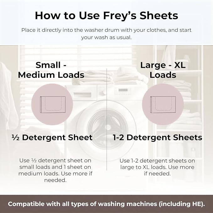 FREY Plant-Derived Laundry Detergent Sheets, 60-Count (Pack of 2) – Eco-Friendly Liquidless Detergent Strips, Travel-Friendly Biodegradable Eco-Sheets (Jasmine Meadow)