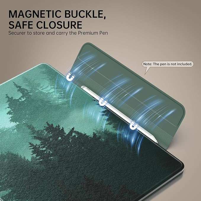 MoKo Magnetic Case for All-New 11" Kindle Scribe 2025(3rd Generation) & Kindle Scribe Colorsoft 2025(1st Gen) - Slim Folio Premium PU Leather Cover with Pen Clasp & Auto Sleep Wake, Green Forest