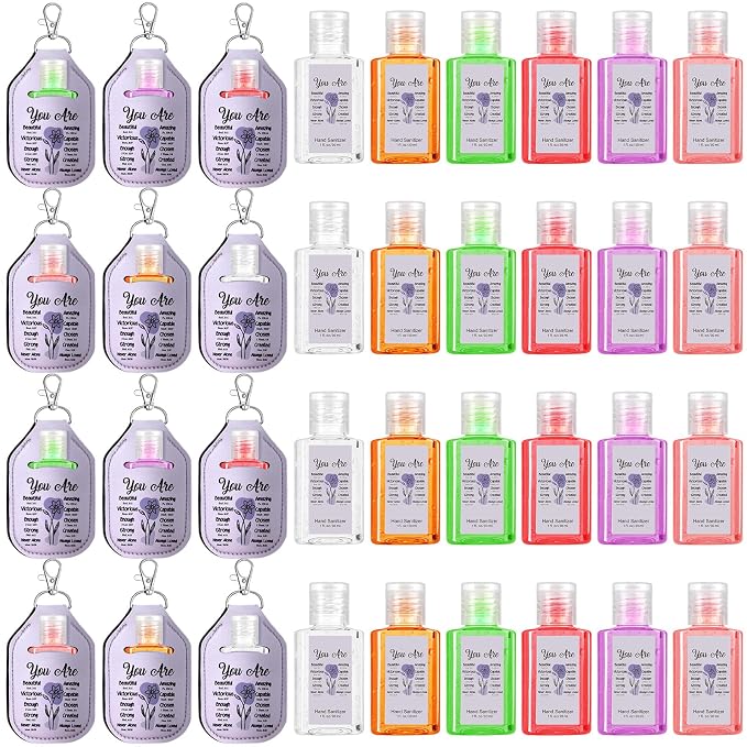 Frienda 24 Pcs Christian Scented Hand Sanitizer and 24 Keychain Holders Gifts for Women Bible Verse Religious Purple Sanitizers Gift for Christian Prayer Mom Pastor Mother's Day Appreciation Gifts
