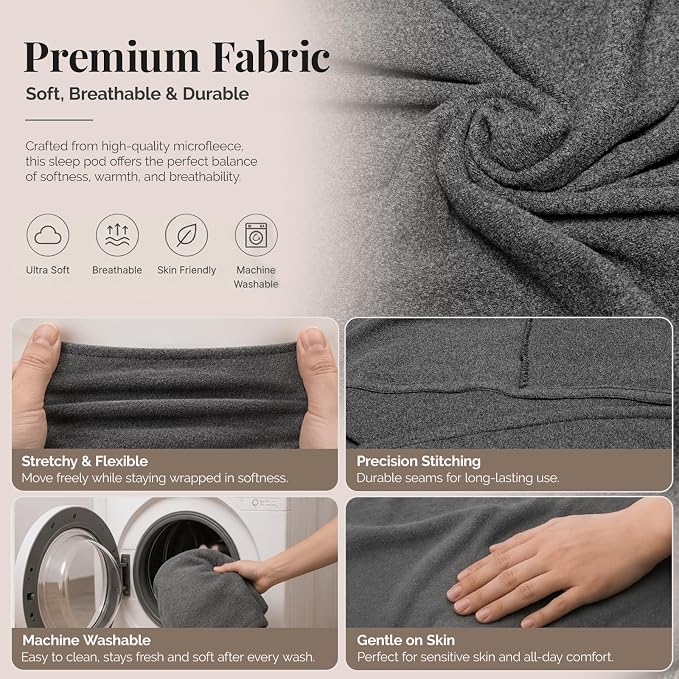 Sleep Pod Set for Deep Sleep - Wearable Sleeping Bag with Soft Weighted Warm Fabric & Premium Eye Mask, Cozy Slumber Wrap for Home Lounging, Camping & Long Travel, Restful Sleep Companion Combo