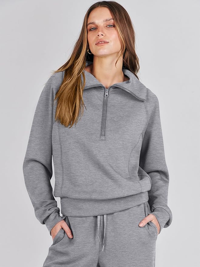 ANRABESS Women’s 2 Piece Outfits Half Zip Sweatshirt & Wide Leg Pants Airport Travel Lounge Matching Sets Sweatsuits Clothing