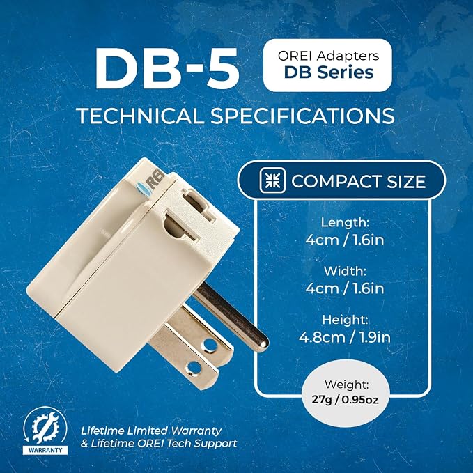 OREI USA, Japan, Philippines & More (Type B) Travel Adapter Plug - 2 in 1 - CE Certified - RoHS Compliant - 4 Pack - White Color (DB-5-4PK)