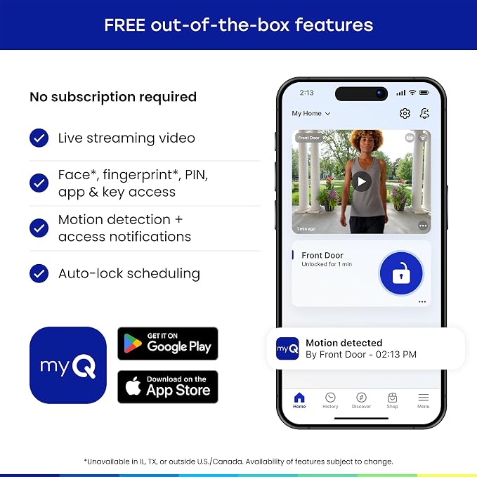 myQ Secure View™ 3-in-1 Smart Lock with 2K HDR Video Doorbell Camera, Face Access, Fingerprint Access, PIN & App Control — Intelligent Entry with Built-in Camera, Color Night Vision & Two-Way Audio