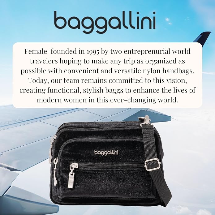 Baggallini Triple Zip Small Crossbody Bag for Women - Lightweight Convertible Fanny Pack Belt Bag