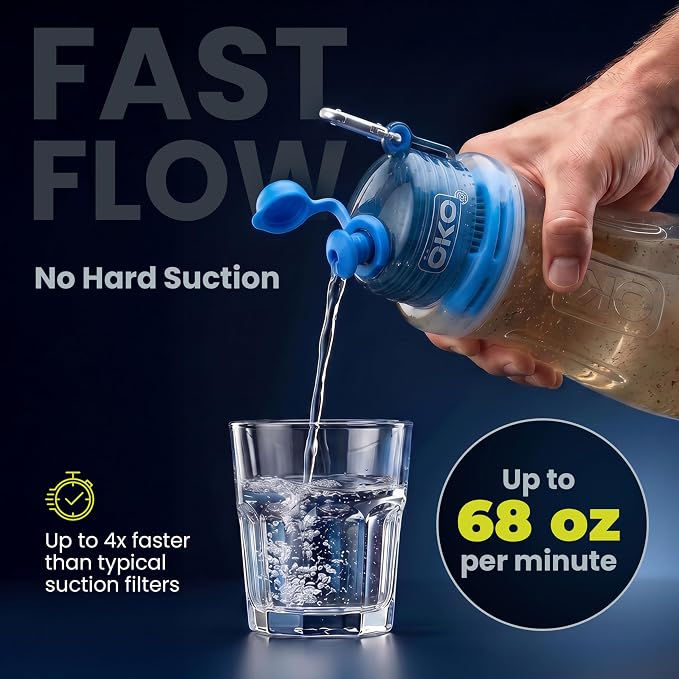 ÖKO H2O Purification Water Bottle with Advanced Filtration, Portable Water Filter Bottle for Travel, Hiking & On the Go, BPA-Free Reusable Bottle, Long Lasting 100 Gallon Filter, 22 Oz
