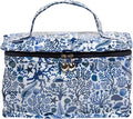 Jacaranda Living Vanity Cosmetic Bag – Train Case with Handle, Water-Resistant PVC Lined Cotton, Travel Organizer, Splash-Proof Summer Cosmetic Bag – Blue Seashells