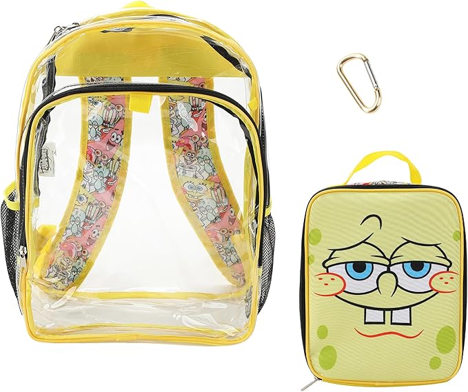 Bioworld Spongebob Squarepants Character Print 16" Clear Backpack & Lunch Kit Value Set