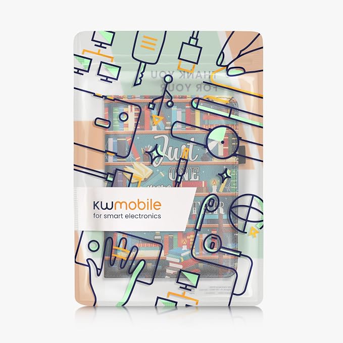 kwmobile Case Compatible with Amazon Kindle Paperwhite (2024)/Colorsoft - Case PU Leather Cover with Magnet Closure, Stand, Strap, Card Slot - Library Motto Multicolor