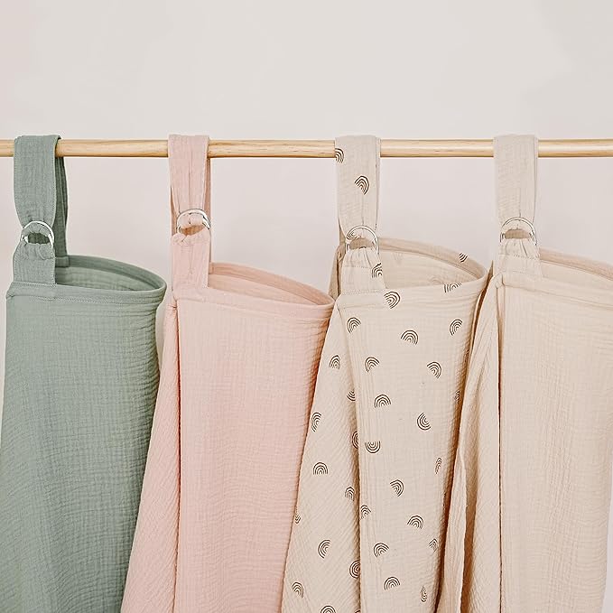 MairMore Muslin Nursing Covers for Breastfeeding, Privacy Breast Feeding Cover with Arch Neckline for Mom and Baby, Breathable 100% Cotton Nursing Apron Multi-use Stroller Cover (Pink Blossom)
