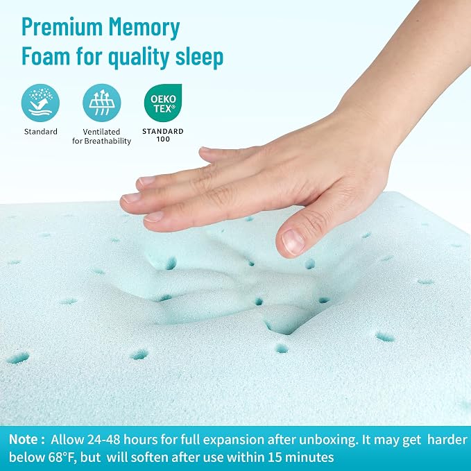 CushyOasis Memory Foam Pillows for Side, Set of 2, Back and Stomach Sleepers, Bed Pillow with Breathable Mesh and Washable Cover, Bed Pillow for Sleeping (Blue, Queen Size)