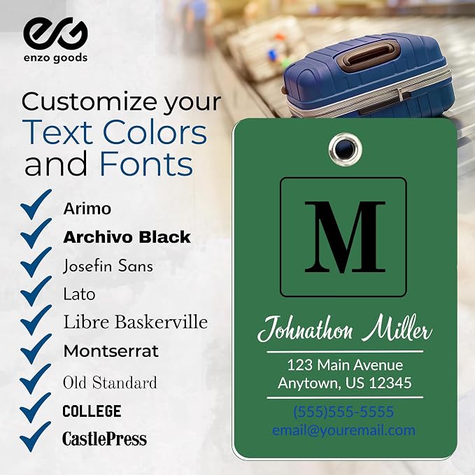 Personalized Luggage Tag | Custom Luggage Tags for Suitcases | Kids Backpack Tag | 10 Color Options & Choose Font, Font Color
