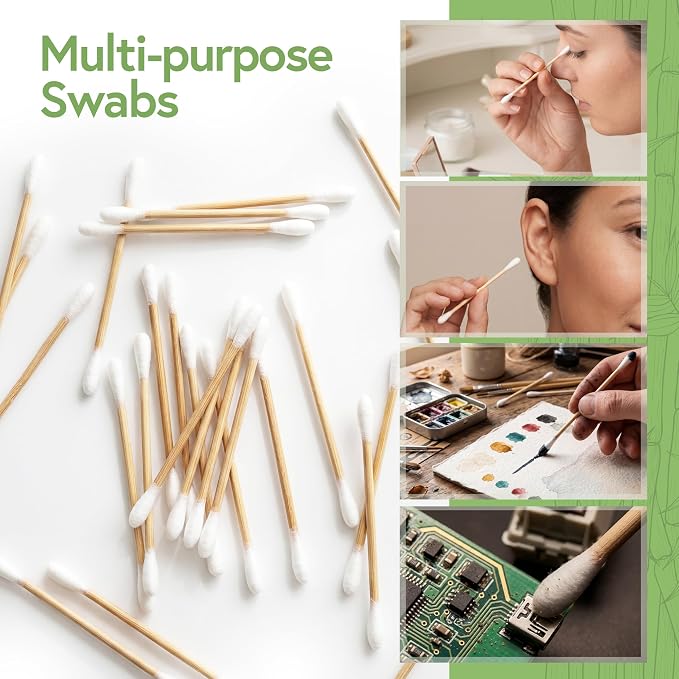 100% Bamboo Cotton Swabs for Ears (5000-Pack) - Perfect for Baby & Personal Care | Double-Tipped Ear Swab Cotton for Makeup & Cleaning | FSC Certified & Hypoallergenic, Made for All Ages & Pet