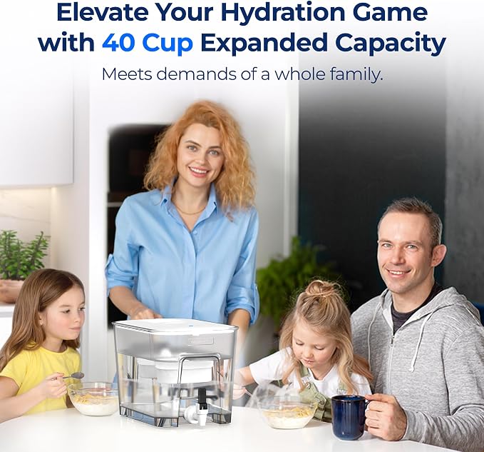 Waterdrop WFD-22L-DF Water Filter Dispenser, 40-Cup Water Purifier, 2 Built-in Filters, 8X Faster Filtration, 400-Gallon Lifespan, 10X Longer Lifetime, Reduces Chlorine, PFOA/PFOS, White