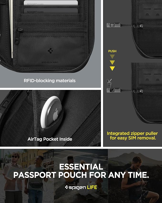 Spigen Life for Passport Card Cover Holder with RFID Blocking Technology Wallet Travel Documents Organizer Protector Accessories, SIM Card Pin Included