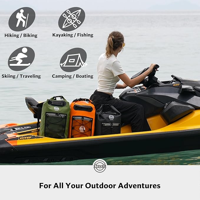 STOVER 5/10/25/30/40/55L Waterproof Dry Bag- Roll-Top Backpack w/Phone Case- Kayaking, Hiking, Camping, Boating- Men/Women