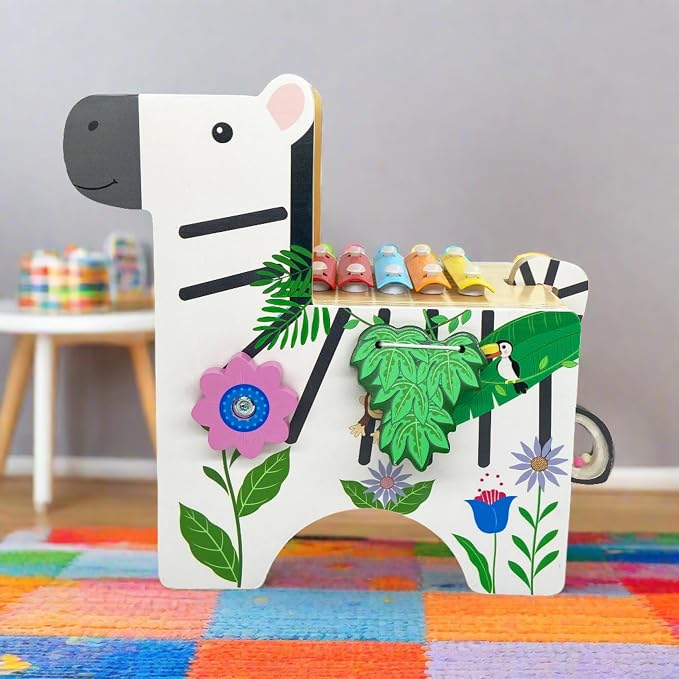 Teamson Kids - Preschool Zebra Wooden Activity Play Center with Xylophone | with Xylophone