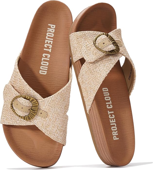 Project Cloud Womens Sandals - Adjustable Buckle Sandals for Women 2026 with Plush Insole - Lightweight & Non Slip Slides for Women Footwear