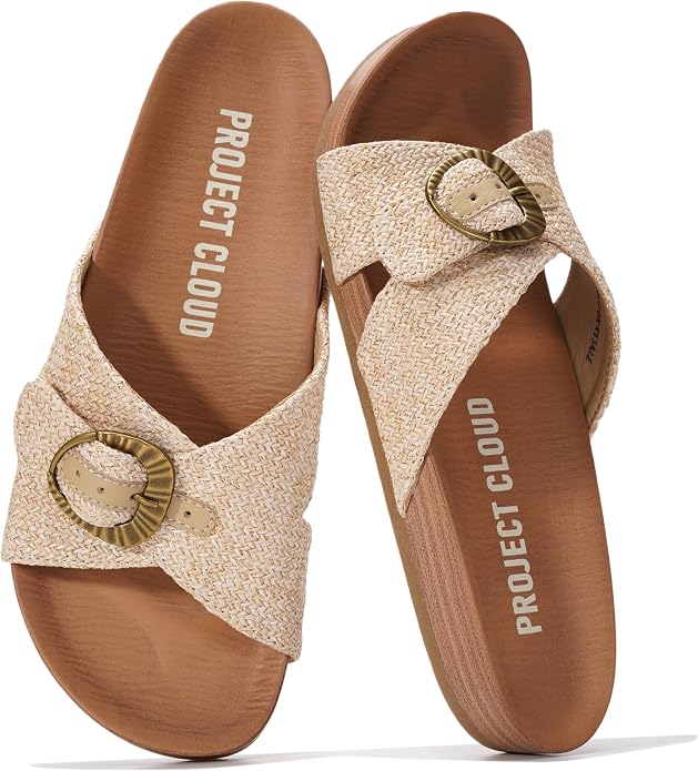 Project Cloud Womens Sandals - Adjustable Buckle Sandals for Women 2026 with Plush Insole - Lightweight & Non Slip Slides for Women Footwear