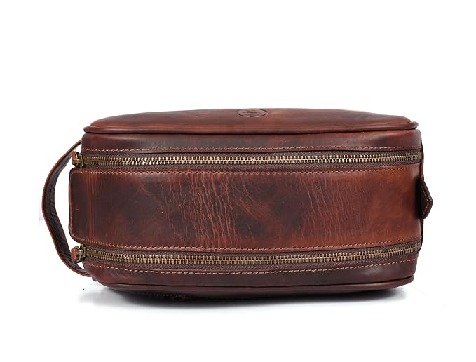 10" Premium Leather Toiletry Travel Pouch With Waterproof Lining Black Color | King-Size Handcrafted Vintage Shaving Kit By Aaron Leather Goods