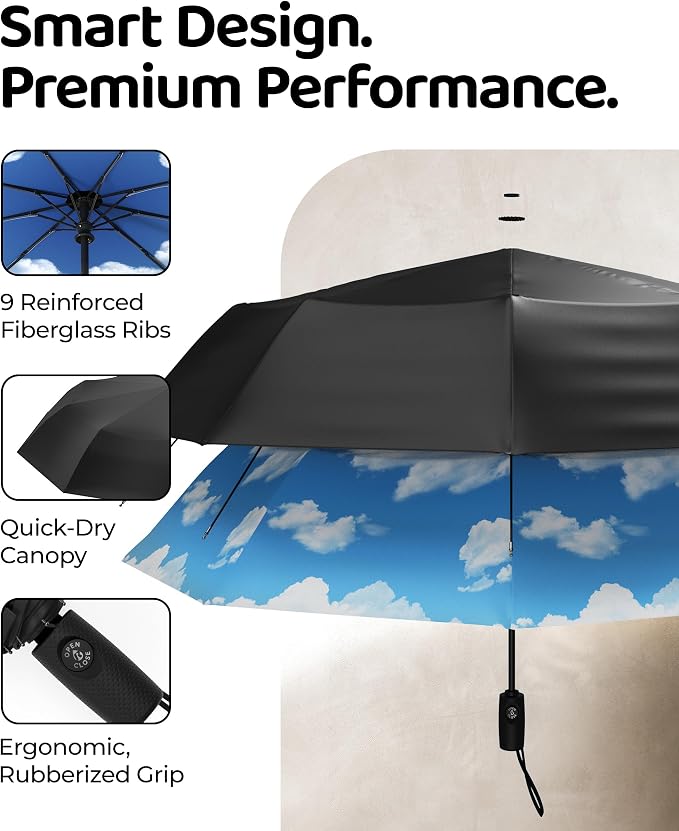 Repel Windproof Travel Umbrella - Compact & Withstands Winds up to 100MPH , Strongest Premium Auto Folding Umbrella for Rain and Sun - Durable, Light & Portable for Women & Men , Fits Backpack & Cars