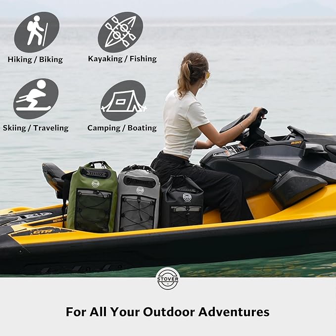 STOVER 5/10/25/30/40/55L Waterproof Dry Bag- Roll-Top Backpack w/Phone Case- Kayaking, Hiking, Camping, Boating- Men/Women