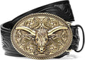 SANSTHS Western Cowboy Belts for Men Women, Mens Western Belt Bull Buckle Country Belt Cowboy Leather Belt for Jeans