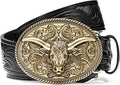 SANSTHS Western Cowboy Belts for Men Women, Mens Western Belt Bull Buckle Country Belt Cowboy Leather Belt for Jeans