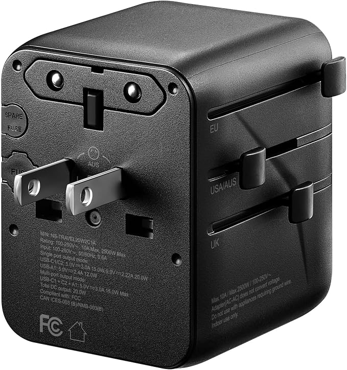 Insignia All-in-One Ground Travel Adapter Converter Series with USB Ports (20W All-in-1 Travel Adapter)