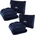 BlueHills Premium Soft 2-Pack Travel Blanket Pillows Airplane Large Plane Flight Throw Blankets for Two in Bag Compact Traveling Essentials Set Packable Warm Gifts Navy Blue T011
