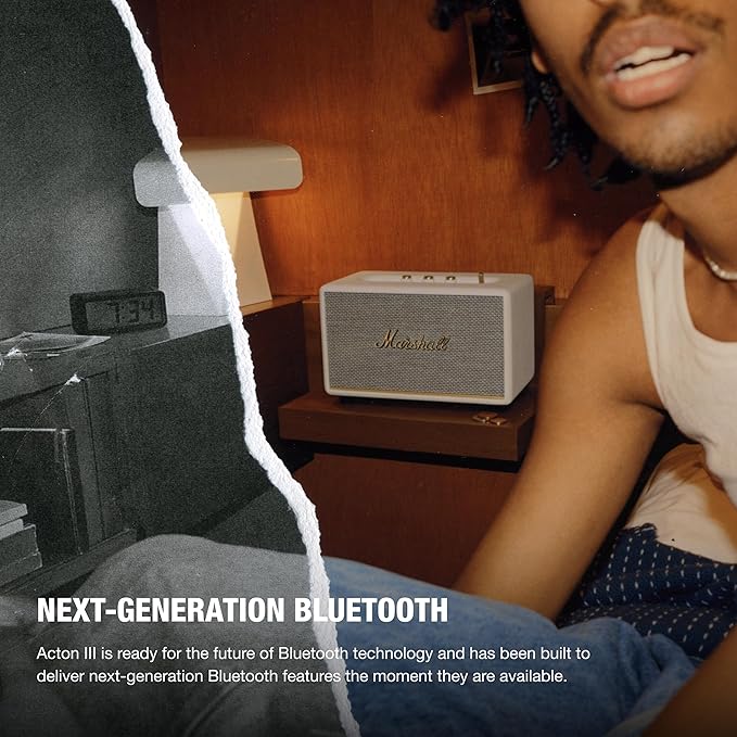 Marshall Acton III Bluetooth Home Speaker - Loud Stereo Sound with Bass and Treble Controls | Plug-in Powered | 3.5mm Aux Input - Cream