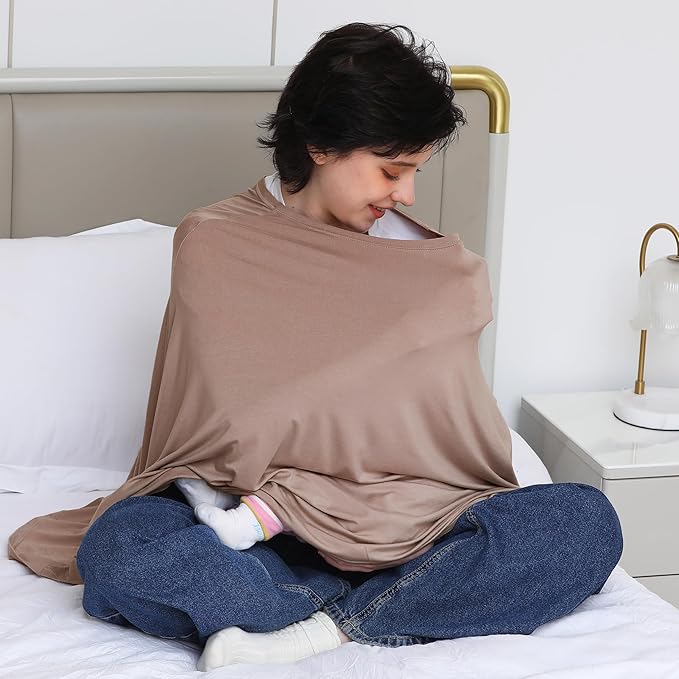 Seejoy Multi-use Nursing Cover for Breastfeeding, 360°Full Coverage Nursing Poncho, Rayon Soft & Breathable Breastfeeding Cover up (Smooth Rayon, Mocha)