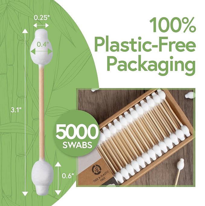 Jenvita 100% Bamboo Cotton Swabs for Ears (5000-Pack) - Perfect for Baby & Personal Care | Double-Tipped Ear Swab Cotton for Makeup & Cleaning | FSC Certified & Hypoallergenic, Made for All Ages & Pet