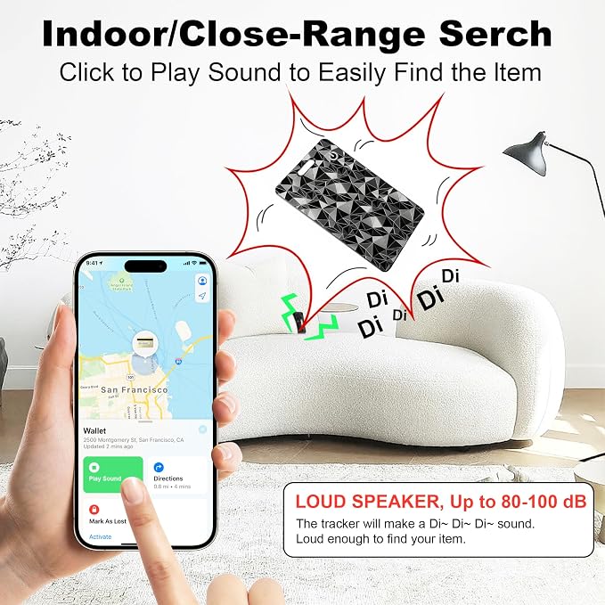 Wallet Tracker Card for Apple Find My (iOS Only), Ultra-Thin Bluetooth Tracker Smart Card Wallet Finder, IP68 Waterproof Slim Item Locator for Wallets, Keys, Passport & Luggage Tags (Diamond Black)