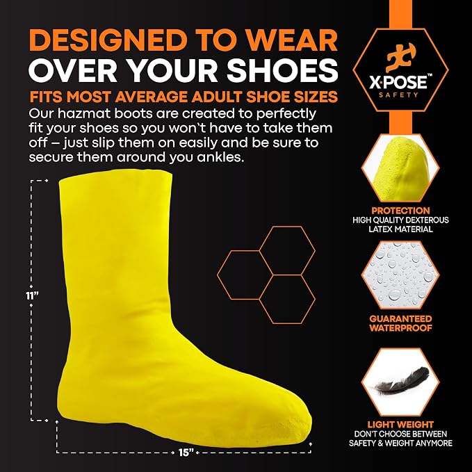 Hazmat Boot and Shoe Covers For Hazardous Materials - Explosives, Gases, Flammable Liquids, Peroxide and More – 50 Packs 3XL Yellow 12" Over the Shoe Protectors - by Xpose Safety